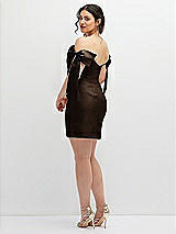 Alt View 4 Thumbnail - Espresso Satin Off-the-Shoulder Bow Corset Fit and Flare Mini Dress