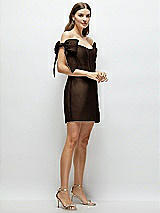Side View Thumbnail - Espresso Satin Off-the-Shoulder Bow Corset Fit and Flare Mini Dress