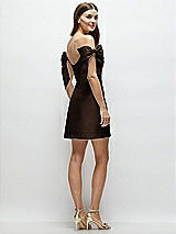 Rear View Thumbnail - Espresso Satin Off-the-Shoulder Bow Corset Fit and Flare Mini Dress