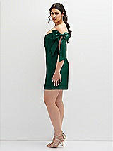 Alt View 3 Thumbnail - Hunter Green Satin Off-the-Shoulder Bow Corset Fit and Flare Mini Dress