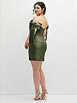 Alt View 4 Thumbnail - Olive Green Satin Off-the-Shoulder Bow Corset Fit and Flare Mini Dress