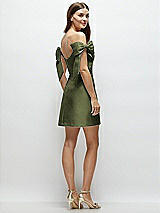 Rear View Thumbnail - Olive Green Satin Off-the-Shoulder Bow Corset Fit and Flare Mini Dress