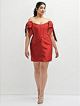 Alt View 2 Thumbnail - Poppy Red Satin Off-the-Shoulder Bow Corset Fit and Flare Mini Dress