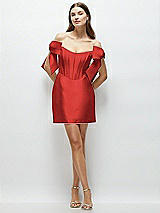 Front View Thumbnail - Poppy Red Satin Off-the-Shoulder Bow Corset Fit and Flare Mini Dress