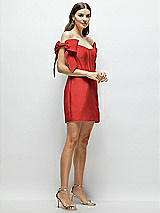 Side View Thumbnail - Poppy Red Satin Off-the-Shoulder Bow Corset Fit and Flare Mini Dress