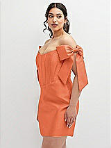 Alt View 1 Thumbnail - Portofino Orange Satin Off-the-Shoulder Bow Corset Fit and Flare Mini Dress