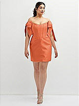 Alt View 2 Thumbnail - Portofino Orange Satin Off-the-Shoulder Bow Corset Fit and Flare Mini Dress
