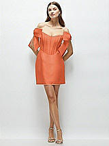Front View Thumbnail - Portofino Orange Satin Off-the-Shoulder Bow Corset Fit and Flare Mini Dress
