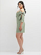 Alt View 3 Thumbnail - Sage Satin Off-the-Shoulder Bow Corset Fit and Flare Mini Dress