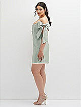 Alt View 3 Thumbnail - Willow Green Satin Off-the-Shoulder Bow Corset Fit and Flare Mini Dress