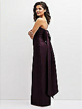 Side View Thumbnail - Deep Plum Strapless Draped Bodice Column Dress with Oversized Bow