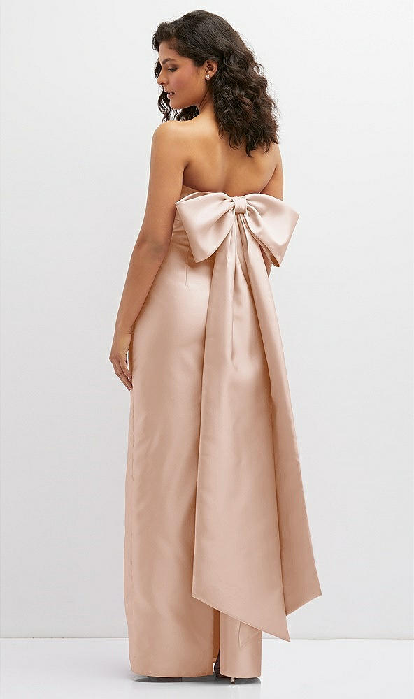 Back View - Cameo Strapless Draped Bodice Column Dress with Oversized Bow