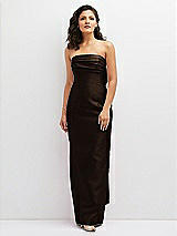 Front View Thumbnail - Espresso Strapless Draped Bodice Column Dress with Oversized Bow