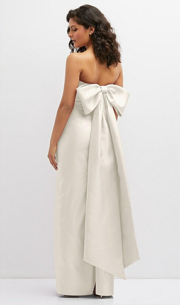 Back View - Ivory Strapless Draped Bodice Column Dress with Oversized Bow