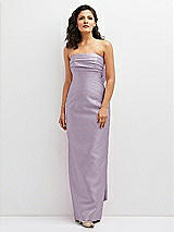 Front View Thumbnail - Lilac Haze Strapless Draped Bodice Column Dress with Oversized Bow