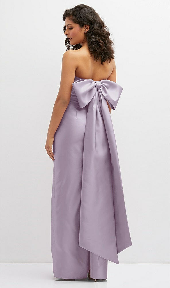 Back View - Lilac Haze Strapless Draped Bodice Column Dress with Oversized Bow