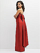 Side View Thumbnail - Poppy Red Strapless Draped Bodice Column Dress with Oversized Bow