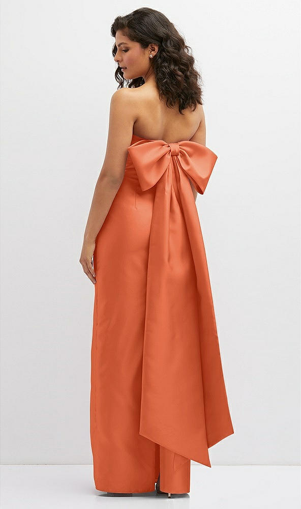 Back View - Portofino Orange Strapless Draped Bodice Column Dress with Oversized Bow