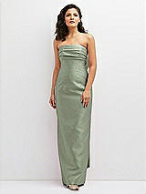 Front View Thumbnail - Sage Strapless Draped Bodice Column Dress with Oversized Bow