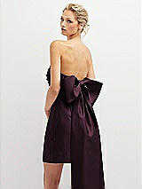 Alt View 1 Thumbnail - Deep Plum Strapless Satin Column Mini Dress with Oversized Bow