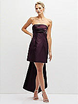 Front View Thumbnail - Deep Plum Strapless Satin Column Mini Dress with Oversized Bow