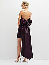 Rear View Thumbnail - Deep Plum Strapless Satin Column Mini Dress with Oversized Bow