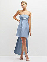 Front View Thumbnail - Cloudy Strapless Satin Column Mini Dress with Oversized Bow