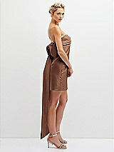 Side View Thumbnail - Cognac Strapless Satin Column Mini Dress with Oversized Bow