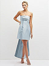 Front View Thumbnail - Mist Strapless Satin Column Mini Dress with Oversized Bow