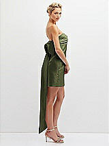 Side View Thumbnail - Olive Green Strapless Satin Column Mini Dress with Oversized Bow