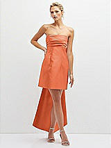 Front View Thumbnail - Portofino Orange Strapless Satin Column Mini Dress with Oversized Bow