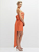 Side View Thumbnail - Portofino Orange Strapless Satin Column Mini Dress with Oversized Bow