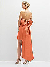 Rear View Thumbnail - Portofino Orange Strapless Satin Column Mini Dress with Oversized Bow