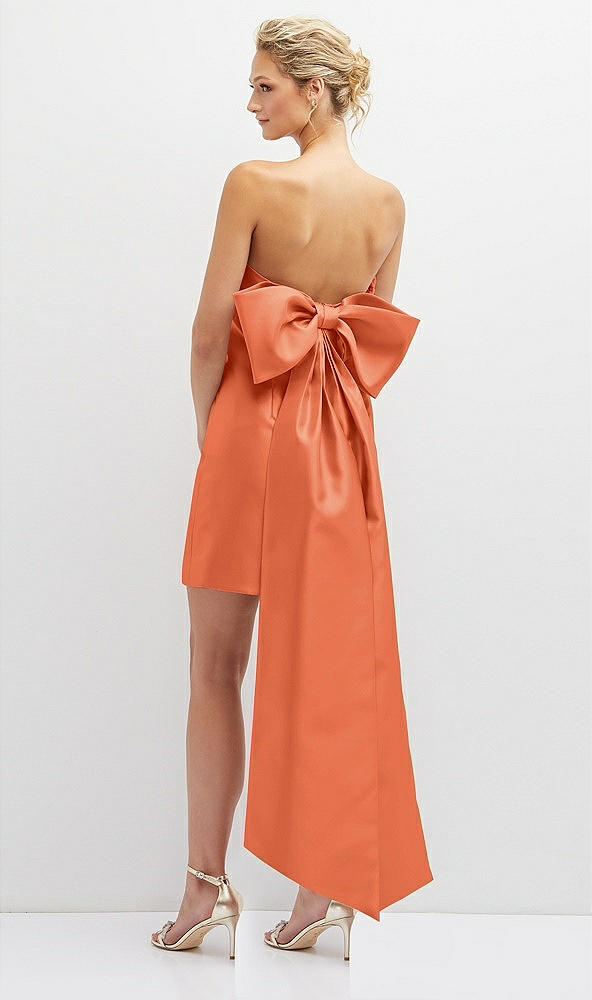 Back View - Portofino Orange Strapless Satin Column Mini Dress with Oversized Bow