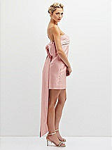 Side View Thumbnail - Rose Strapless Satin Column Mini Dress with Oversized Bow