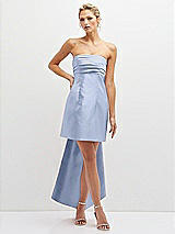 Front View Thumbnail - Sky Blue Strapless Satin Column Mini Dress with Oversized Bow