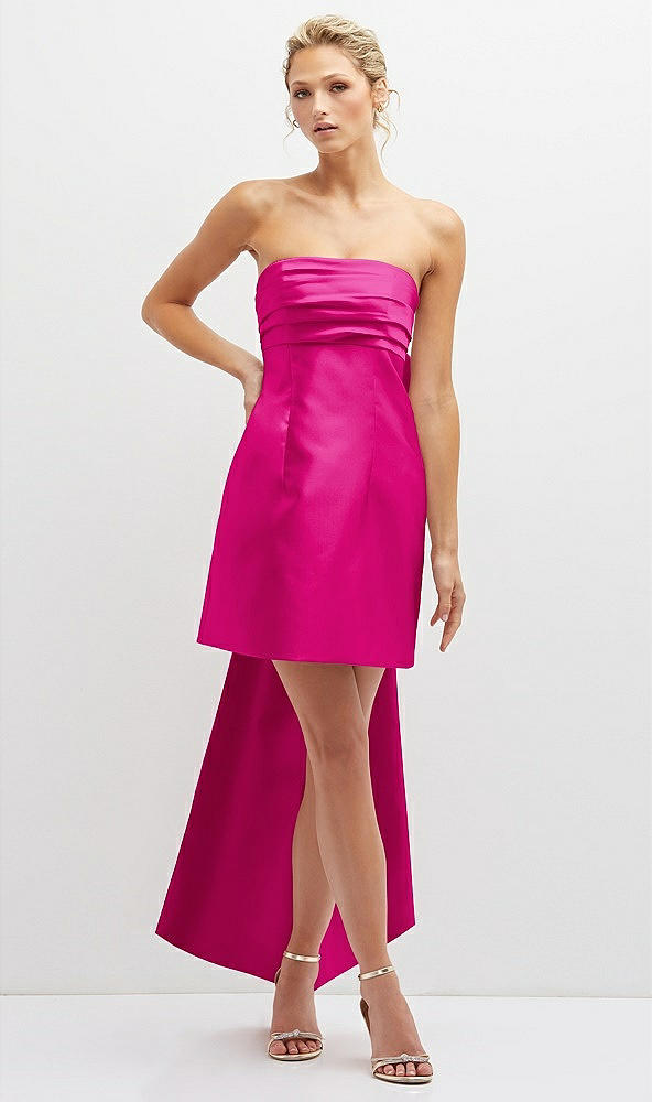 Front View - Think Pink Strapless Satin Column Mini Dress with Oversized Bow