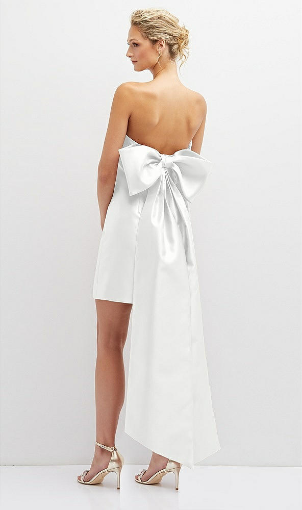 Back View - White Strapless Satin Column Mini Dress with Oversized Bow