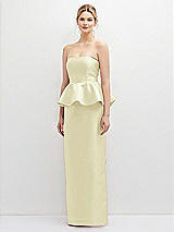 Front View Thumbnail - Butter Yellow Strapless Satin Maxi Dress with Cascade Ruffle Peplum Detail