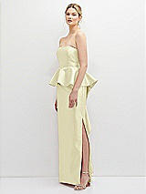 Side View Thumbnail - Butter Yellow Strapless Satin Maxi Dress with Cascade Ruffle Peplum Detail