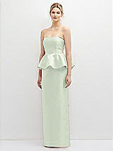 Front View Thumbnail - Mint Green Strapless Satin Maxi Dress with Cascade Ruffle Peplum Detail