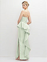 Rear View Thumbnail - Mint Green Strapless Satin Maxi Dress with Cascade Ruffle Peplum Detail