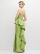 Rear View Thumbnail - Mojito Strapless Satin Maxi Dress with Cascade Ruffle Peplum Detail