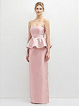 Front View Thumbnail - Ballet Pink Strapless Satin Maxi Dress with Cascade Ruffle Peplum Detail