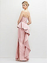 Rear View Thumbnail - Ballet Pink Strapless Satin Maxi Dress with Cascade Ruffle Peplum Detail