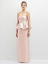 Front View Thumbnail - Blush Strapless Satin Maxi Dress with Cascade Ruffle Peplum Detail