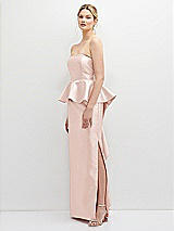 Side View Thumbnail - Blush Strapless Satin Maxi Dress with Cascade Ruffle Peplum Detail