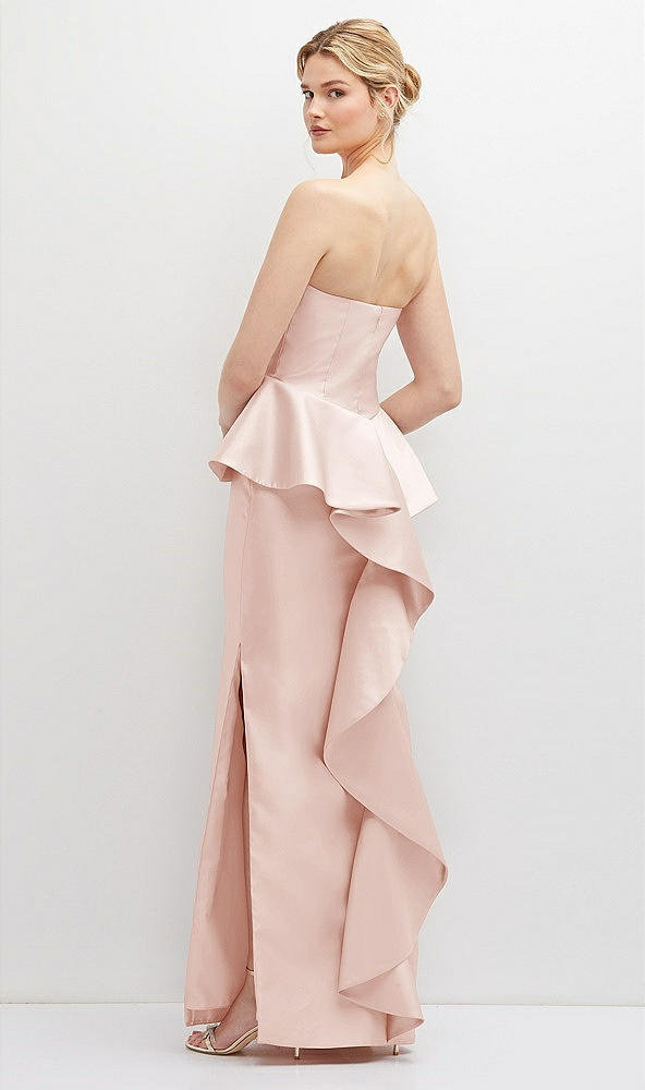 Back View - Blush Strapless Satin Maxi Dress with Cascade Ruffle Peplum Detail