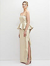 Side View Thumbnail - Champagne Strapless Satin Maxi Dress with Cascade Ruffle Peplum Detail