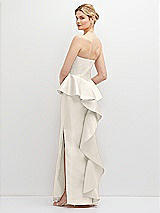 Rear View Thumbnail - Ivory Strapless Satin Maxi Dress with Cascade Ruffle Peplum Detail